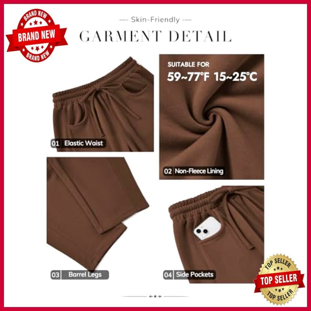 Wide Leg Sweatpants Barrel Fit Comfy Lounge Pants with Pockets - Picture 6 of 7